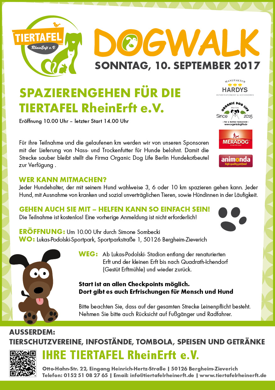 Unterstützen Sie mit uns den Dogwalk der Tiertafel Rhein-Erft e.V.